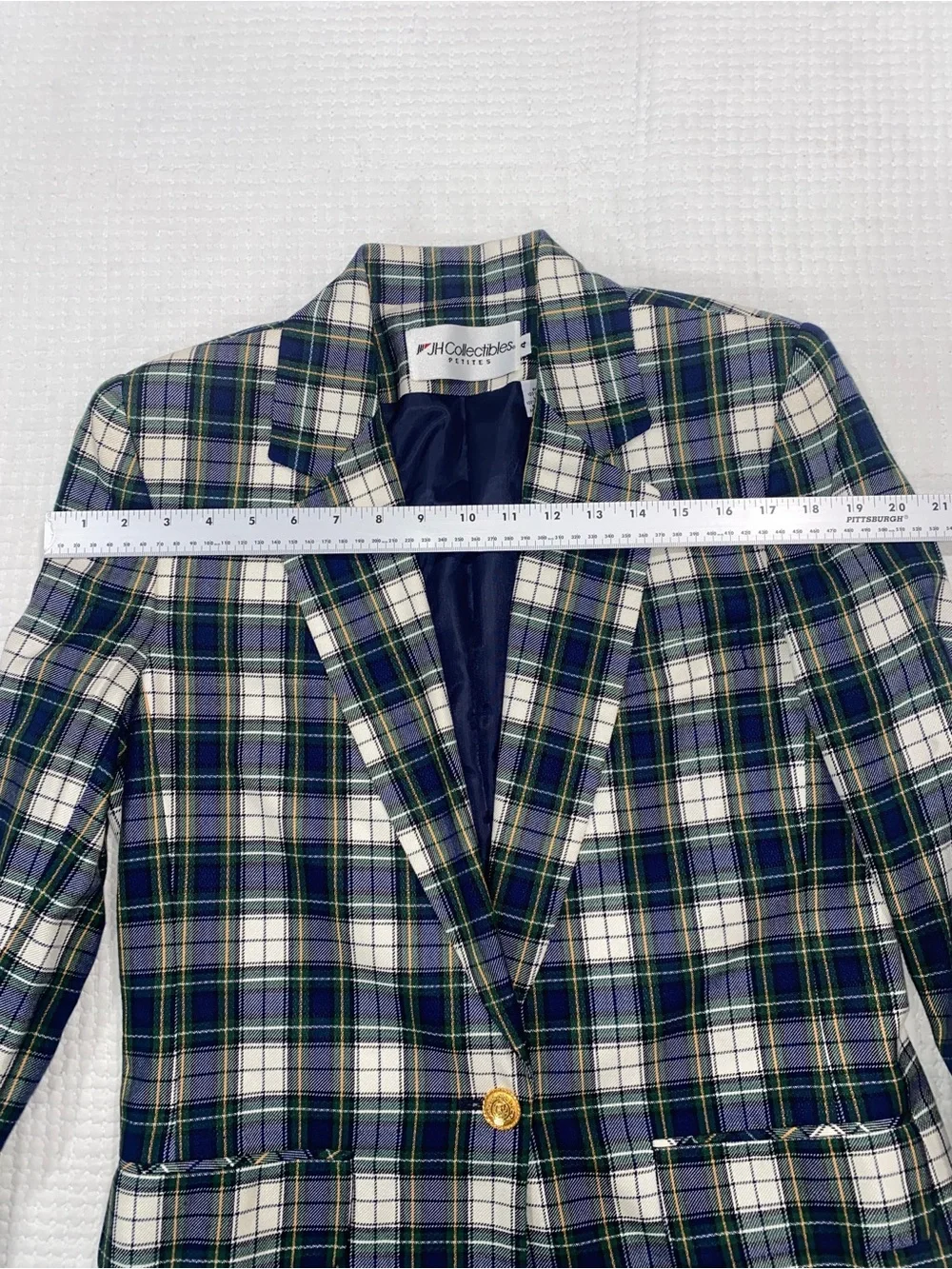 JH Collectibles Plaid Blazer Women Petite 4 Blue Green Tartan Preppy‎ Vintage